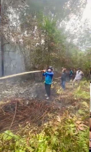 Camat Bantan, Aulia Fikri Ikut Padamkan Api Kebakaran Hutan dan Lahan (Karhutla) di Kecamatan Bantan
