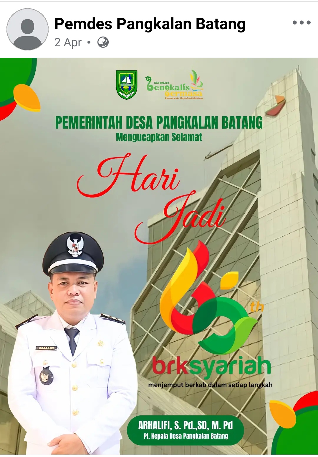 Pemdes Pangkalan Batang Ucapkan Selamat HUT ke-65 BRK Syariah