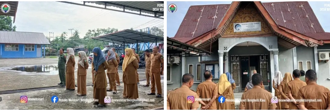 Apel Pagi Rutin, Pemdes Wonosari Bengkalis Jaga Kedisiplinan Aparatur